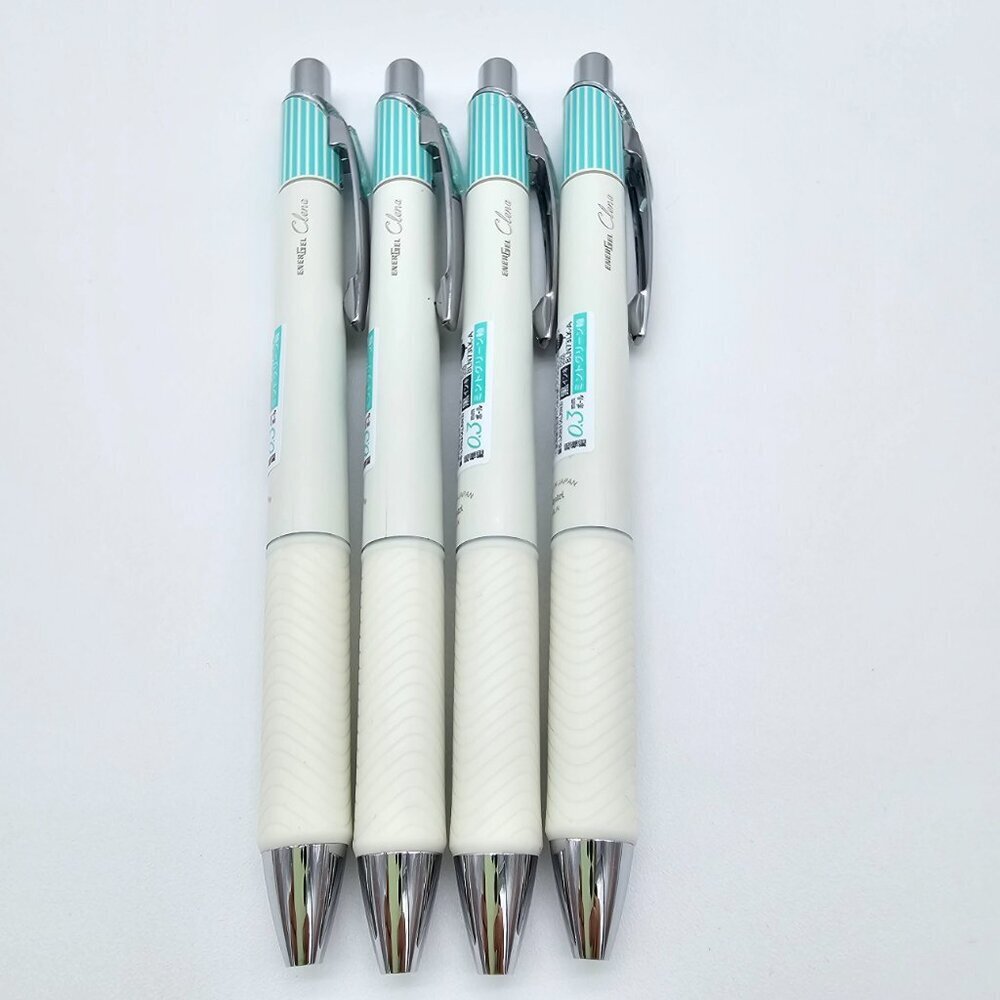 Pentel Energel Clena - 0.3 | Mint Green Stripe Body + Black Ink | Lot of 4 - NEW